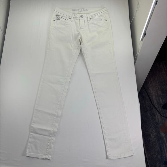 Women's Grace In L.A. White Embellished Pockets Jeweled Jeans Size 9/28 rn128119 - Picture 2 of 9